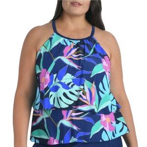 Maxine Of Hollywood Navy Floral Jungle Swim Tank Top Women's Plus Size 18 NWOT